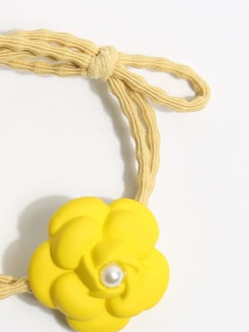 Yellow camellia flower 5.5x5.5cm Plastic Cute Flower Imitation Pearl Hair Rope