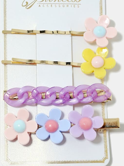 R445PR Cute A set of 4 acrylic chain  alloy flower hairpin