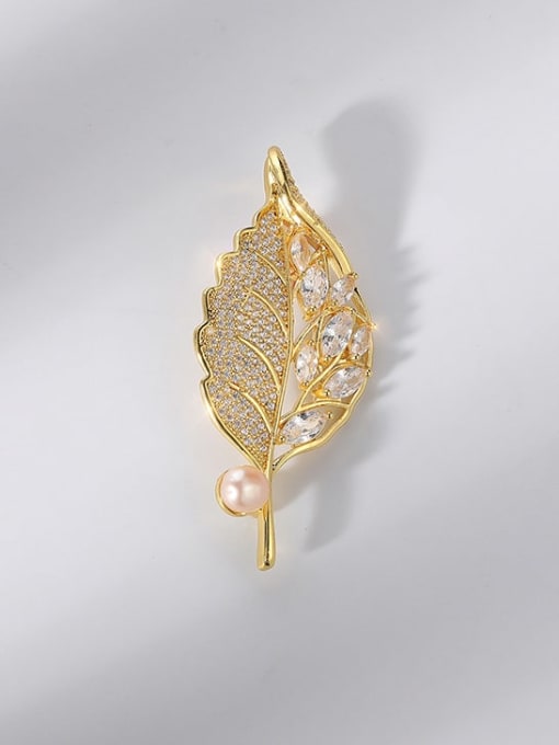 X4304 1 190 18K gold Brass Cubic Zirconia Leaf Luxury Brooch