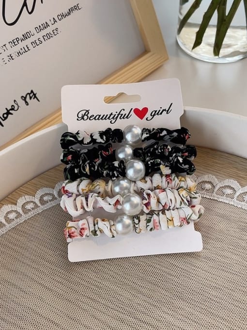 A black and white Vintage fabric Imitation Pearl Floral Hair Barrette/Multi-Color Optional