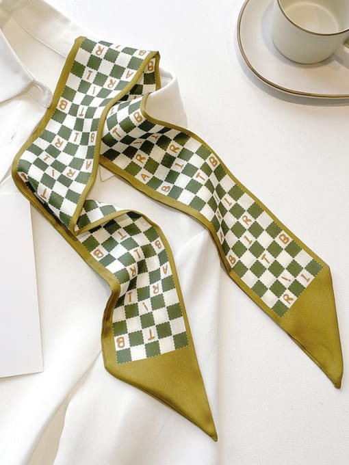 Green checkerboard Women Spring satin  Green is a small fresh literature and art 88*7cm Plaid Scarves/Multi-Color Optional