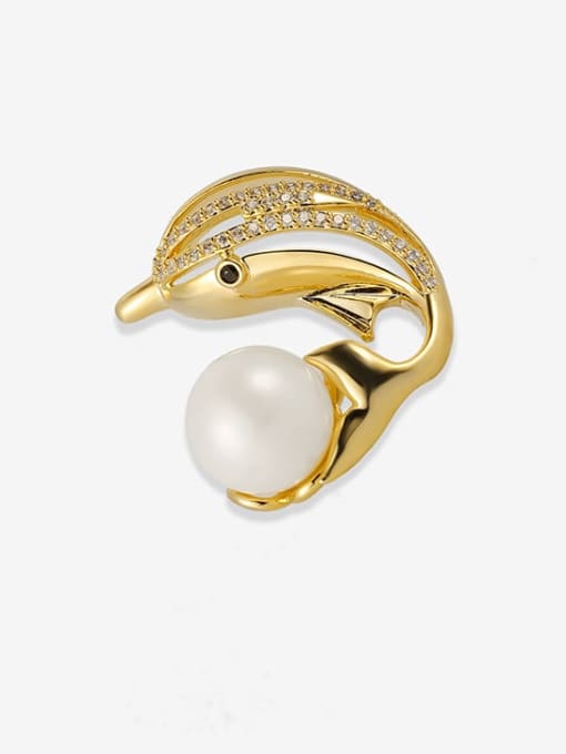 XIXI Brass Imitation Pearl Swan Vintage Brooch 2
