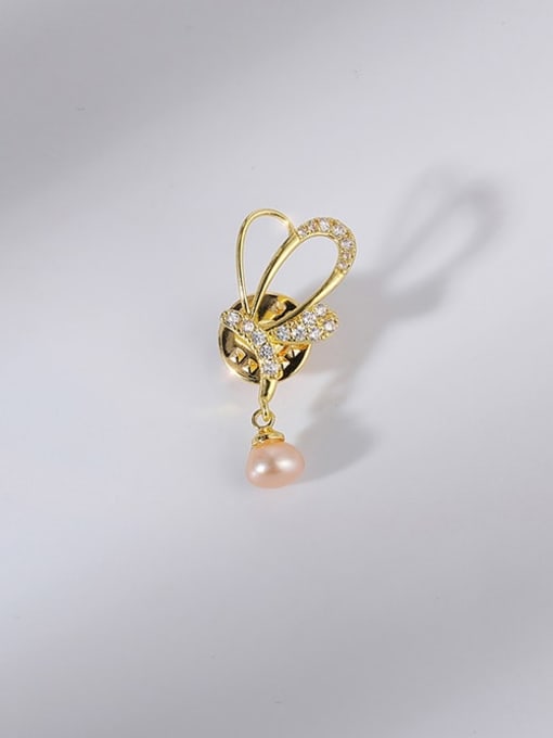 Golden empty tray (excluding pearl) Brass Cubic Zirconia Butterfly Trend Brooch