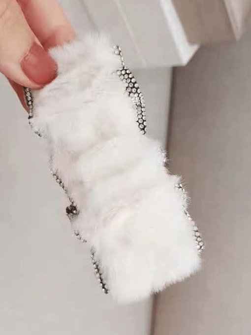 white Vintage rabbit fur Heavy work diamonds Hair Barrette/Multi-Color Optional