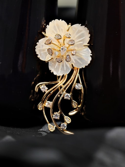 X2009 1 208 18K gold Brass Cubic Zirconia Flower Trend Brooch