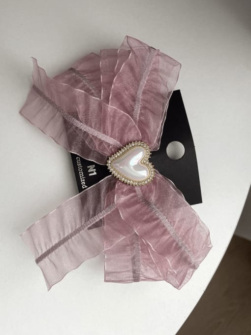 Pink Yarn Vintage Heart Rhinestone bow tie Hair Barrette