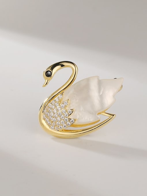 X4354 1 185 14K Gold Brass Shell Swan Trend Brooch