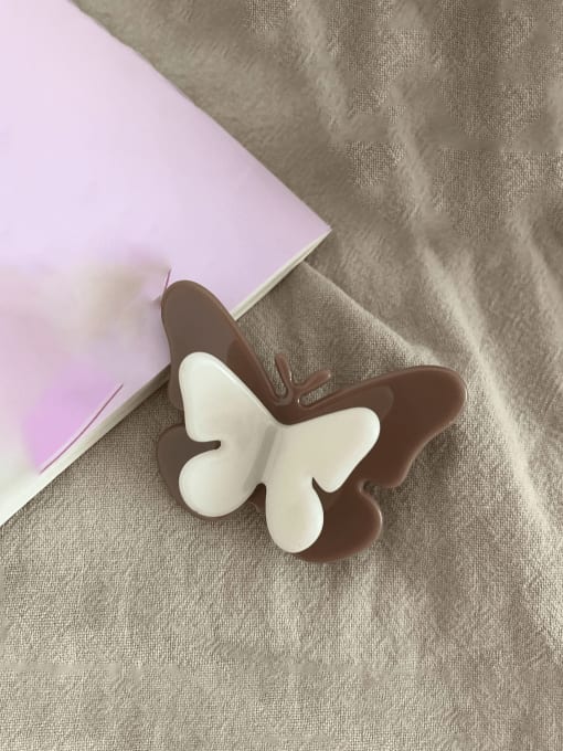 2 Khaki Cellulose Acetate Trend Butterfly Alloy Hair Barrette