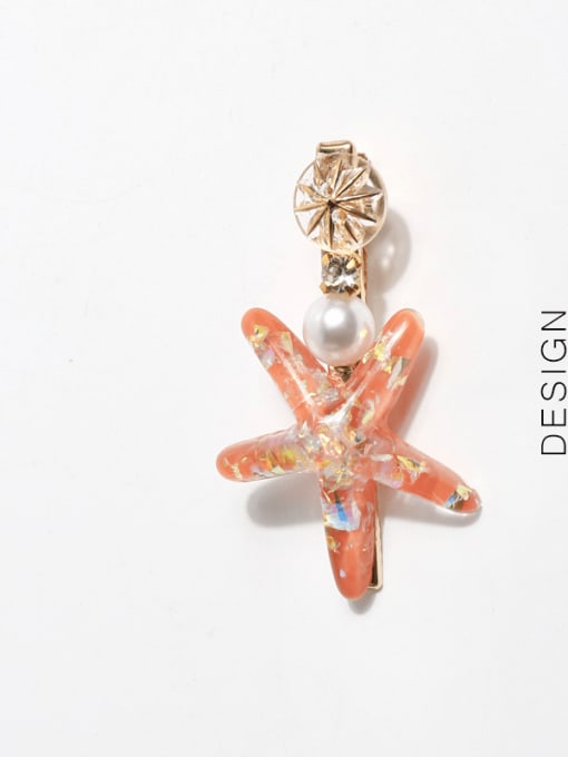 Orange starfish shell Plastic Cute Pentagram Alloy Hair Barrette