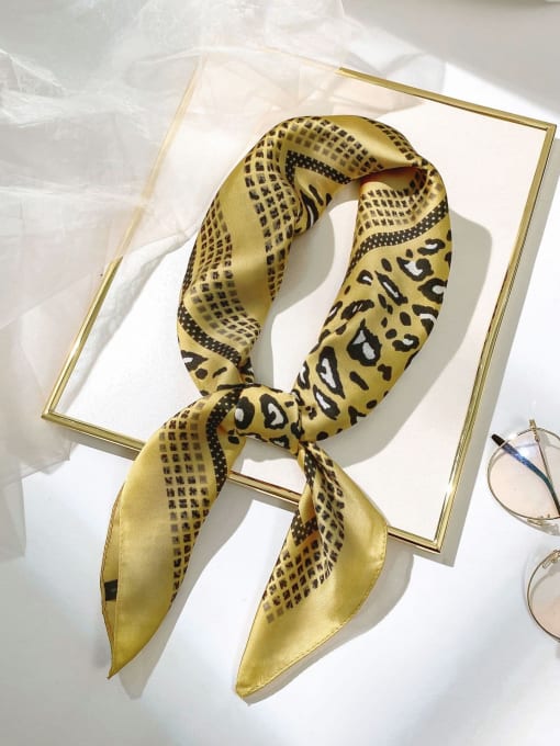 Yellow leopard 08 Women Spring Polyester Leopard Print 70*70cm Square Scarf