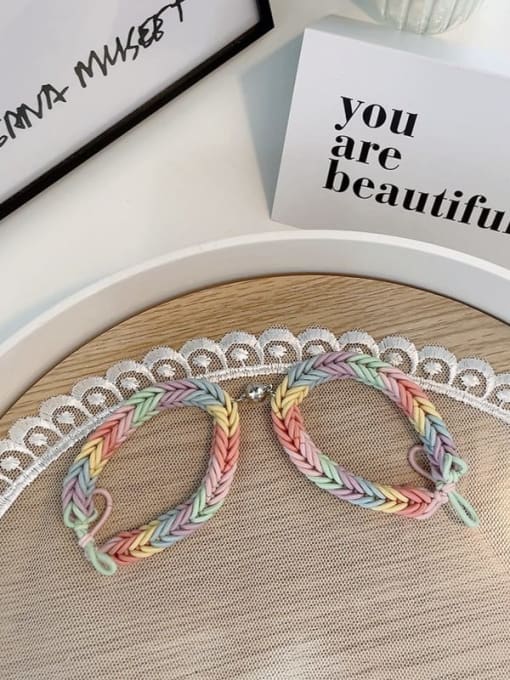 Rainbow C pair Cute Elastic rope Weave magnet couple bracelet /Hair Rope/Multi-Color Optional