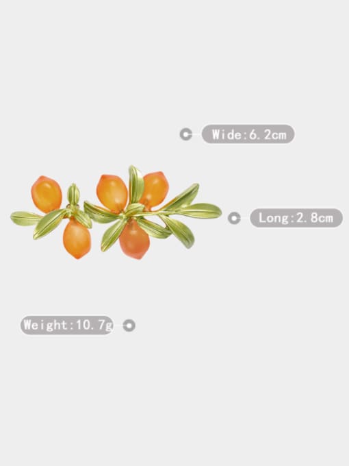XIXI Alloy Glass Stone Flower Trend  Painted Orange Berries Lemon Fruit Leaves Brooch 1