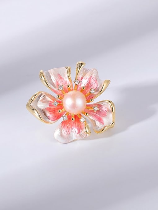 XIXI Brass Imitation Pearl Enamel Flower Trend Brooch