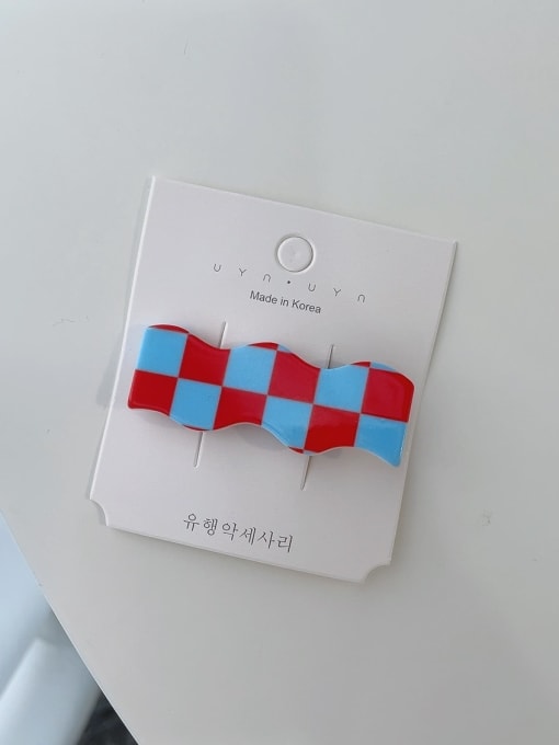 Red blue check Cute Acrylic checkerboard Hair Barrette/Multi-Color Optional