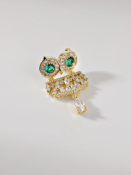 X4377 1 135 18K gold Brass Cubic Zirconia  Cute Owl Brooch