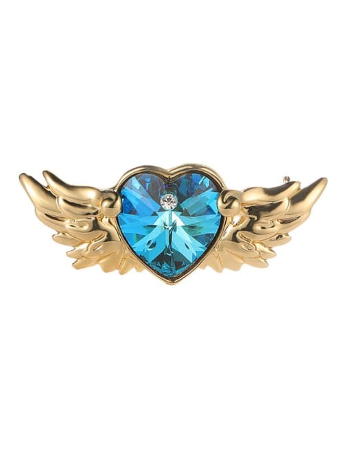XIXI Brass Glass Stone Heart Wing Trend Brooch 0