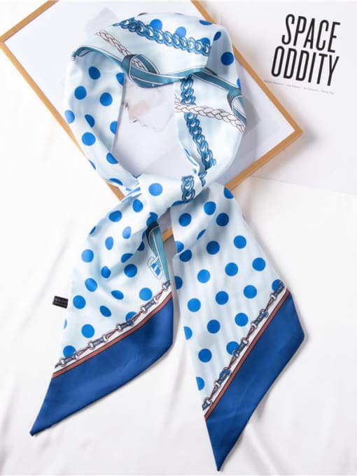 blue Women Spring Polyester Polka Dot 150*14cm Scarves