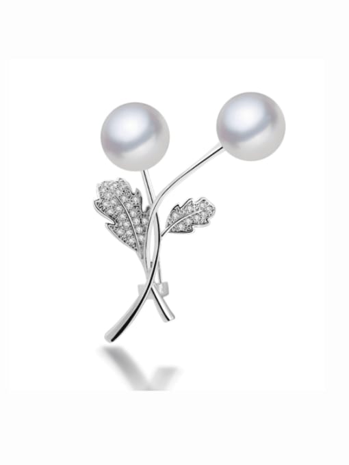 X1922 2 128 platinum Brass Imitation Pearl Flower Trend Brooch