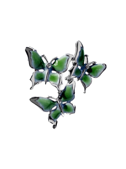 X681 1 43 platinum+green Alloy Enamel Butterfly Trend Brooch
