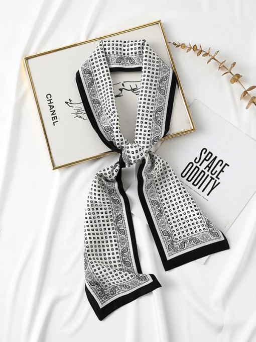 Square gray white Women Spring Polyester Letter 145*15cm Square Scarf