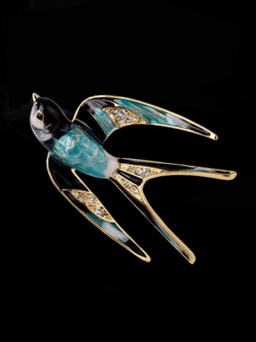 X897 1 81 Gold Blue Alloy Enamel Bird Cute Little Swallow Brooch