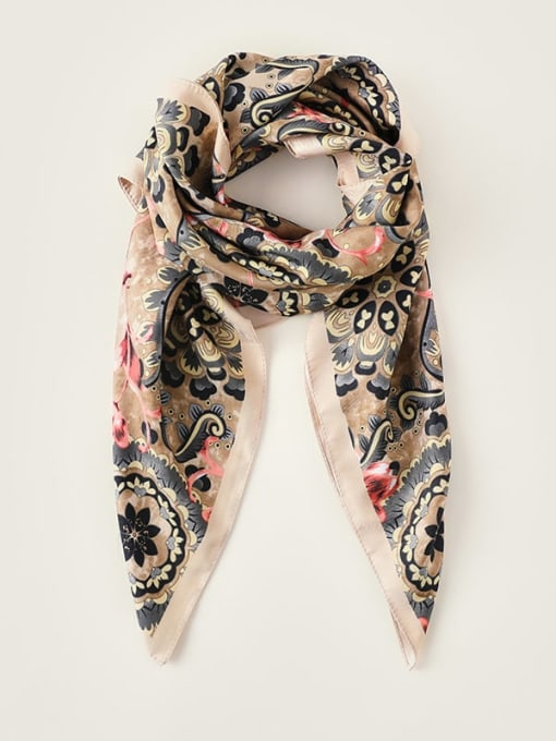 powder Women Spring Polyester Floral 90*90cm Square Scarf