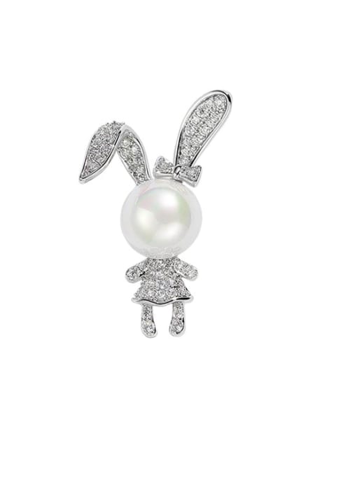 X2126 1 135 Platinum Brass Rhinestone Cute Cartoon Rabbit Rabbit Brooch