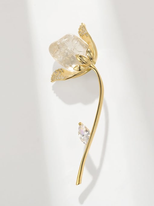 JX186 2 210 Brass Crystal Flower Vintage Brooch