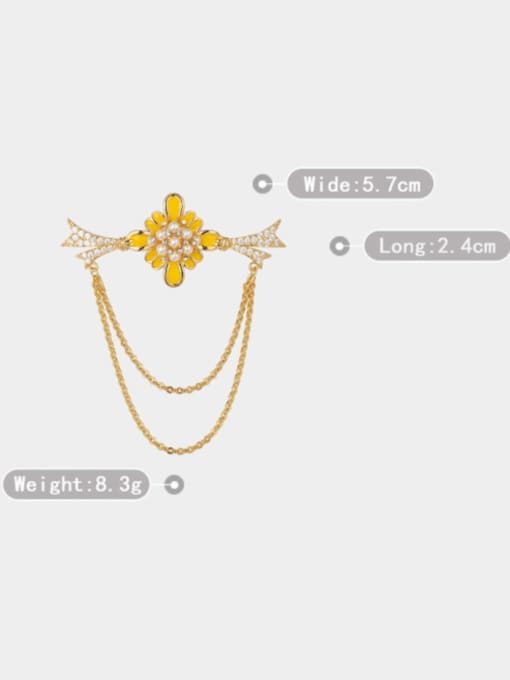 XIXI Brass Imitation Pearl Enamel Flower Trend Hollow Chain Brooch 3
