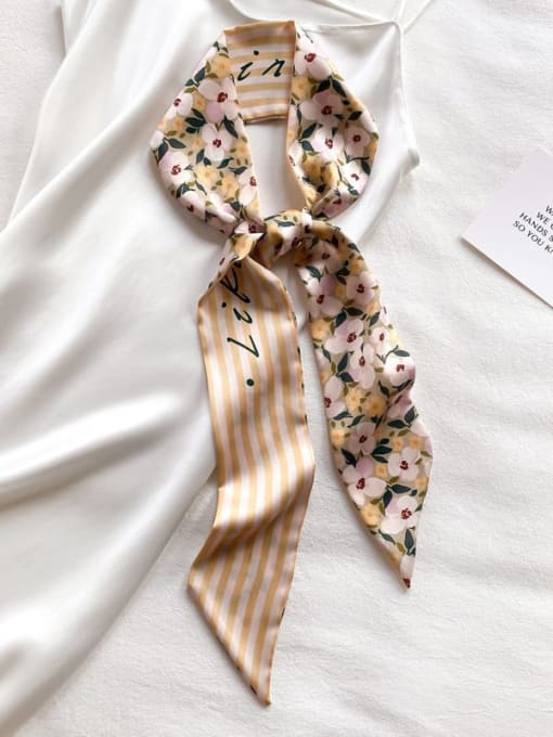 khaki Polyester Floral 130*7cm narrow sharp corners Scarves/Multi-Color Optional