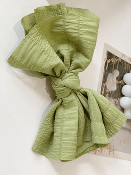 green Fabric Cute Versatile Pleated Bow Spring Clip Hair Barrette