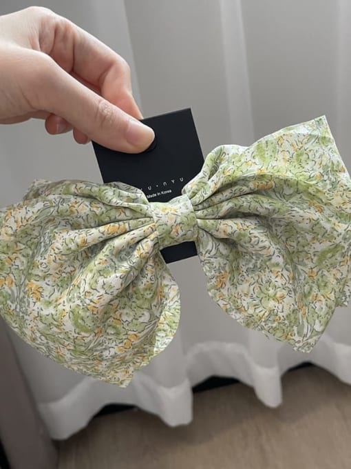 green Fabric Minimalist Floral Double  Bowknot Hair Barrette