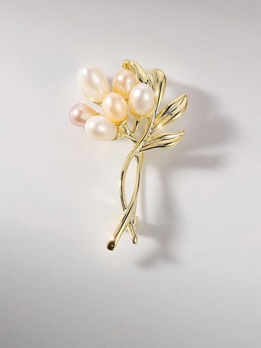XIXI Brass Imitation Pearl Flower Trend Brooch 3