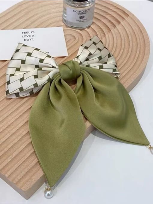 Style B large bow hairpin Satin Vintage Matcha Green Pearl Bow Hair Barrette