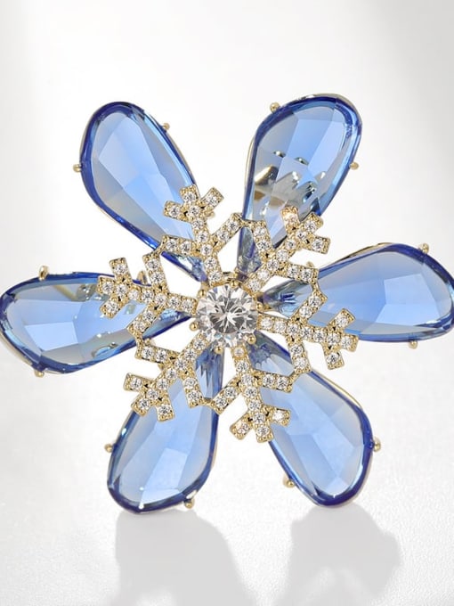 Blue crystal snowflake Brass Cubic Zirconia Flower Dainty Brooch