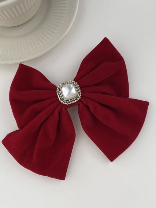 Pearl bow hairpin Exquisite  velvet Bow Pearl Hair Clip/New Year Red