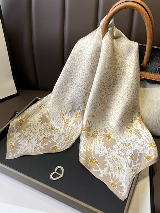 Silk Story 100% Silk Champagne Small Floral 68*68cm Small Square Scarf 1
