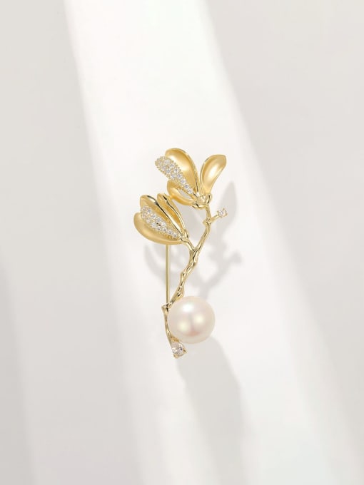 XIXI Brass Freshwater Pearl Flower Dainty Brooch 0