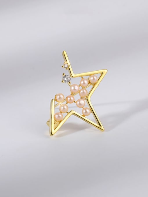 X4284 1 140 18K gold Brass Imitation Pearl Five-Pointed Star Trend Brooch