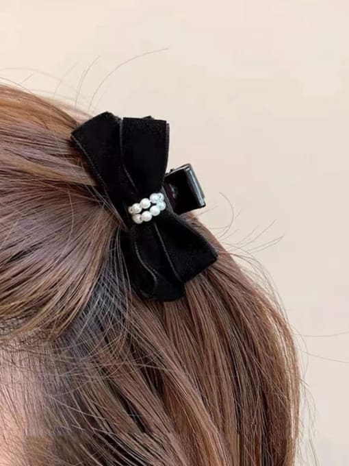 Black single Vintage velvet pearl bow Hair Barrette/Multi-Color Optional