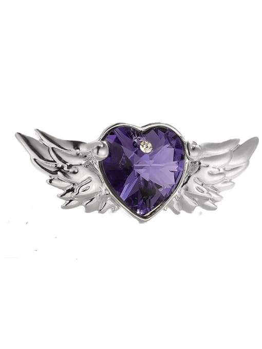 Tx007 3 70 platinum lotus root purple Brass Glass Stone Heart Wing Trend Brooch