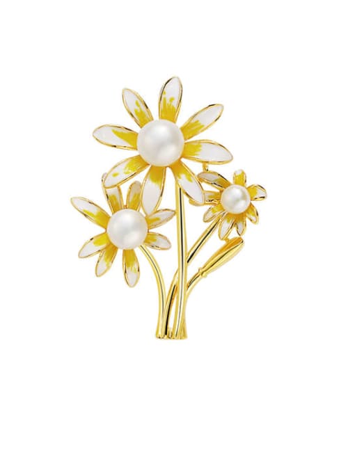 X2034 1 170 18K gold Brass Enamel Flower Minimalist Brooch
