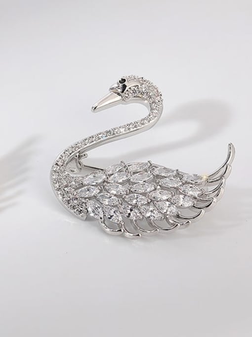 XIXI Brass Cubic Zirconia Swan Luxury Brooch 2