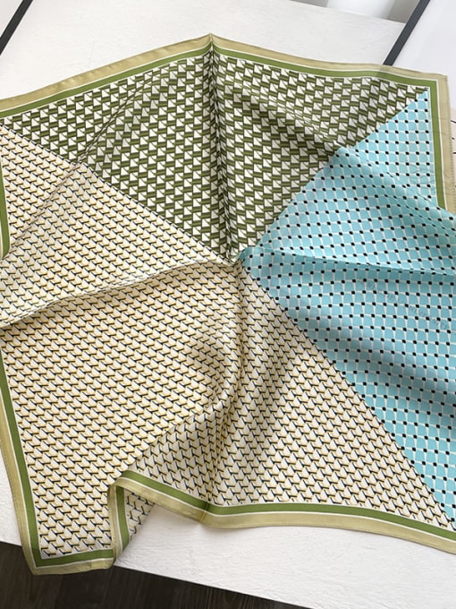 19148 green Women Spring 100% silk Geometric 53*53cm Square Scarf