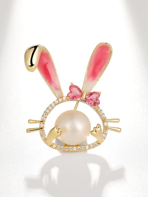 Golden Pink White Freshwater Rabbit Brass Freshwater Pearl Rabbit Cute Brooch