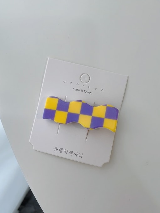 Yellow purple check Cute Acrylic checkerboard Hair Barrette/Multi-Color Optional