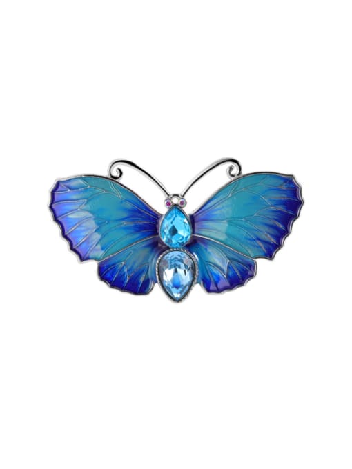 X1808 2 200 Steel Blue Alloy Cubic Zirconia Enamel Butterfly Trend Brooch