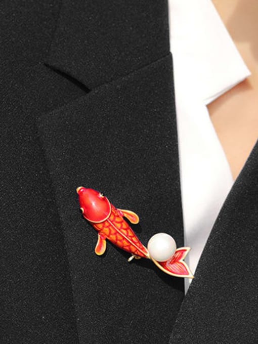 XIXI Alloy Enamel  Trend  carp playing with beads Brooch 1