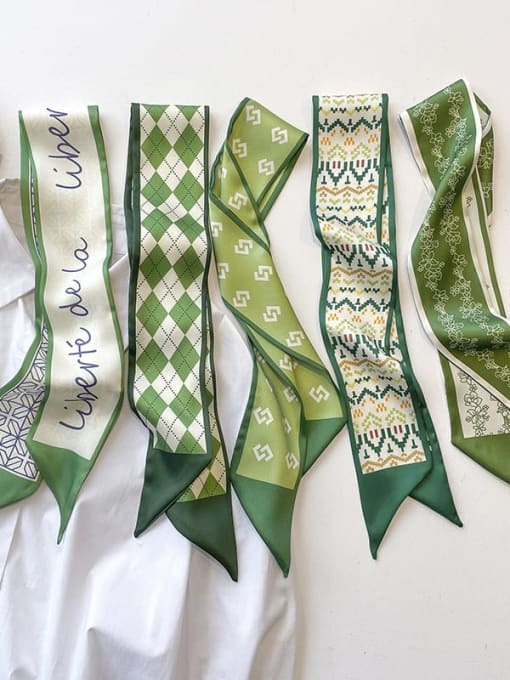 Silk Story Women Spring satin  Green is a small fresh literature and art 88*7cm Plaid Scarves/Multi-Color Optional 1