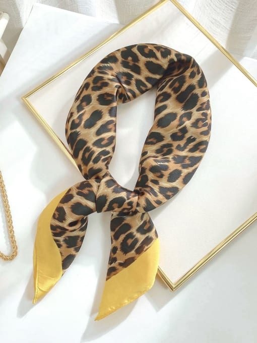 Yellow leopard pattern 04 Women Spring Polyester Leopard Print 70*70cm Square Scarf